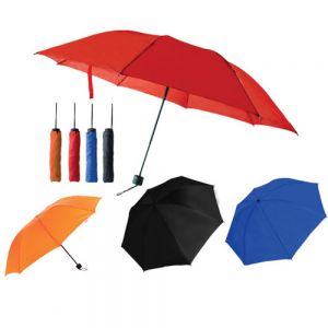 Paraguas de bolsillo antiviento, 8 gajos, mango de plástico con acabado rubber y funda.